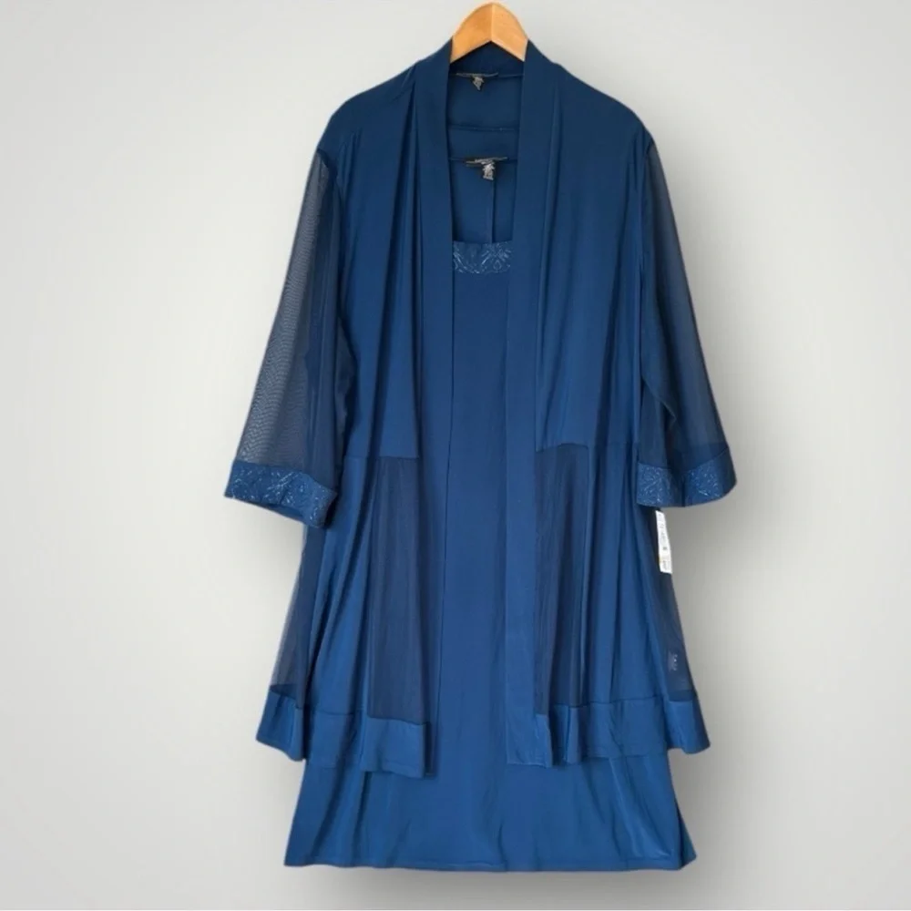 378. NWT R&M Richards Women's Plus Shift Dress with matching Jacket Peacock 3x